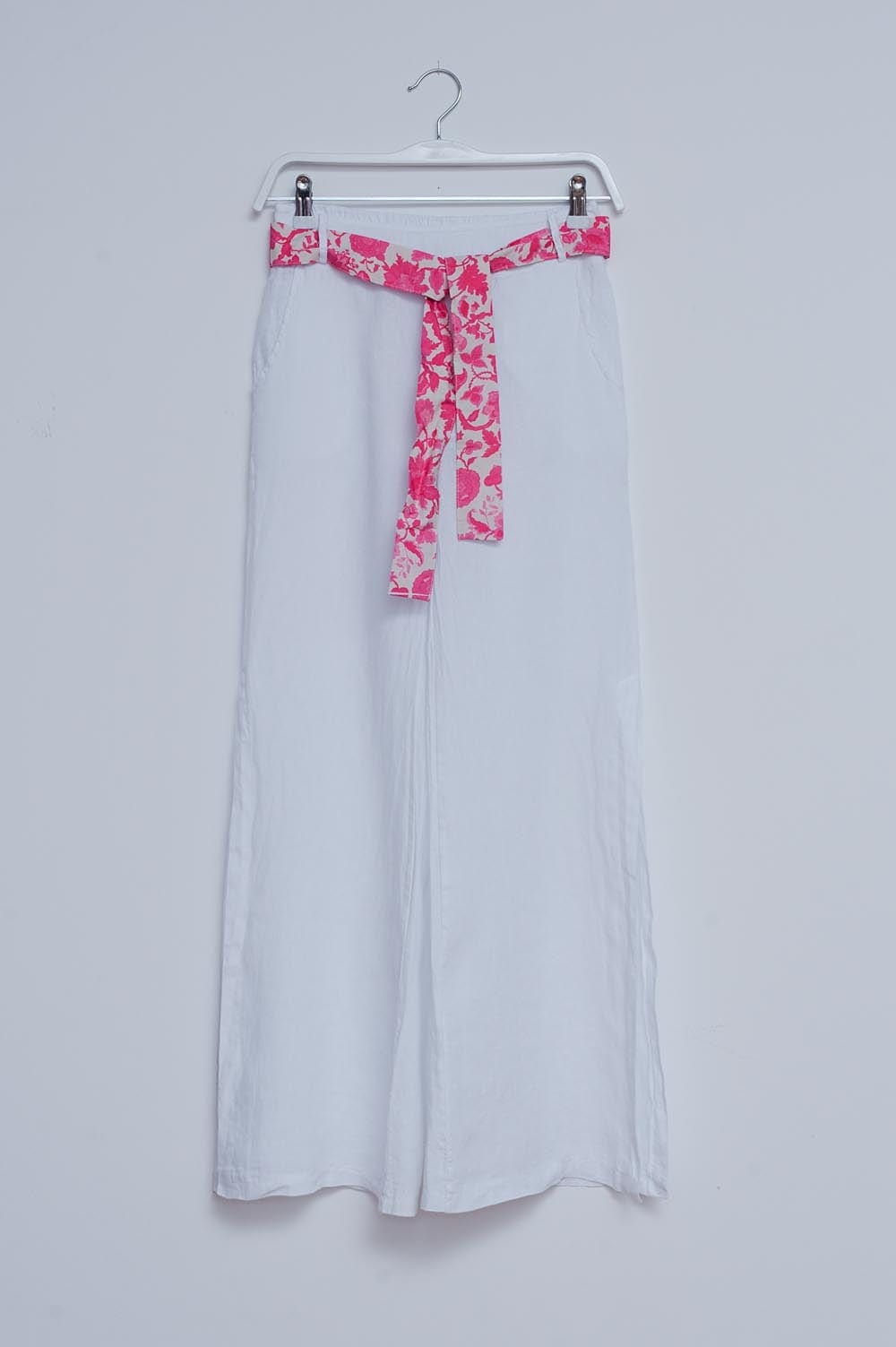 Q2 Women's Pants & Trousers Linen Wide Leg Pants with Side Splits in White