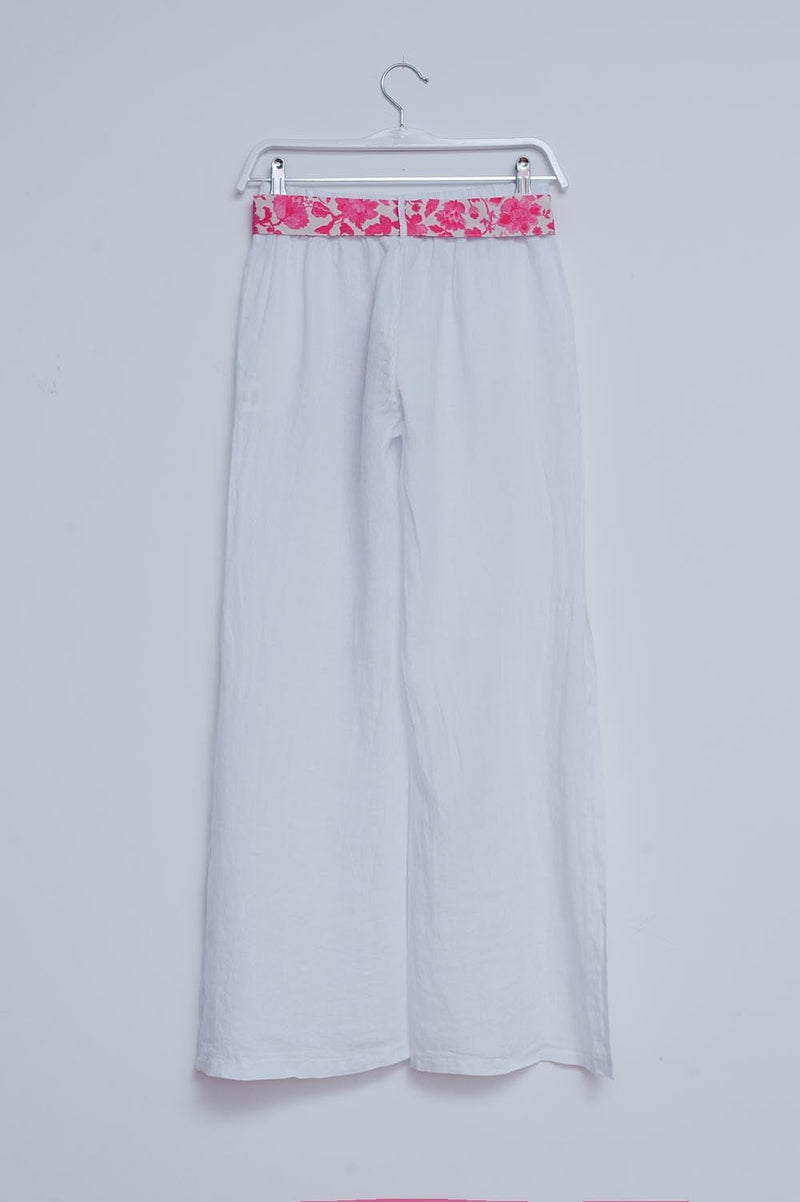 Q2 Women's Pants & Trousers Linen Wide Leg Pants with Side Splits in White