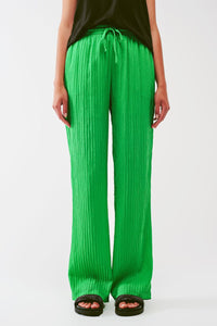 Q2 Women's Pants & Trousers Loose Fit Striped Pants in Green