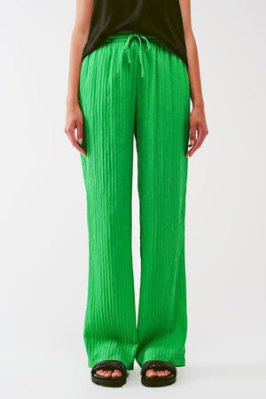 Q2 Women's Pants & Trousers Loose Fit Striped Pants in Green