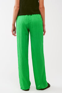 Q2 Women's Pants & Trousers Loose Fit Striped Pants in Green