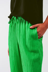 Q2 Women's Pants & Trousers Loose Fit Striped Pants in Green