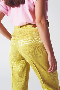 Q2 Women's Pants & Trousers Loose Fit Zebra Print Pants in Green