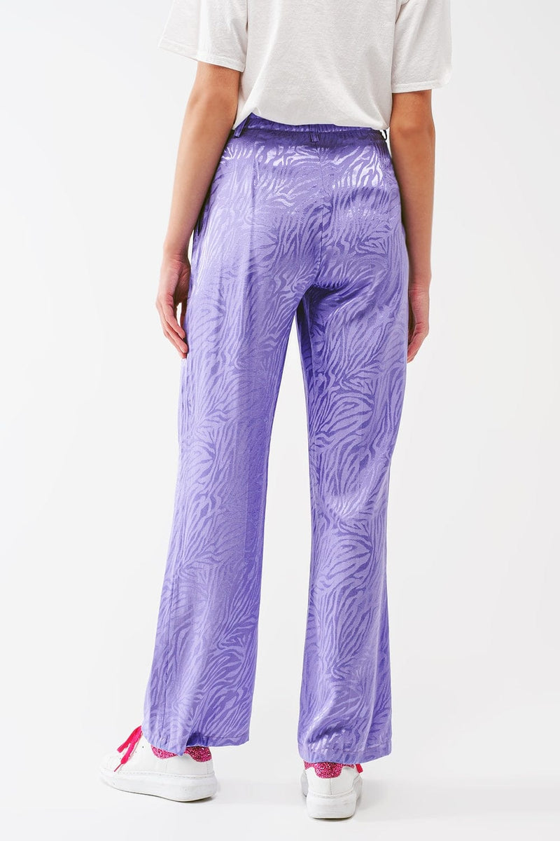 Q2 Women's Pants & Trousers Loose Fit Zebra Print Pants In Purple