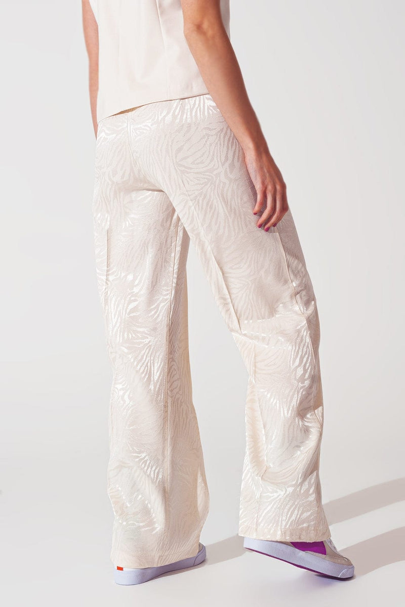 Q2 Women's Pants & Trousers Loose Fit Zebra Print Pants in White