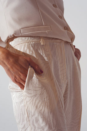 Q2 Women's Pants & Trousers Loose Fit Zebra Print Pants in White