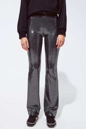 Q2 Women's Pants & Trousers Metallic Fabric Flare Leggings In Silver