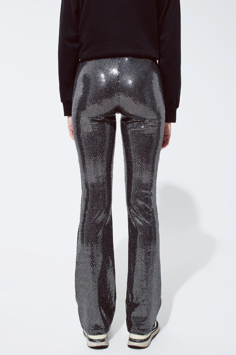 Q2 Women's Pants & Trousers Metallic Fabric Flare Leggings In Silver