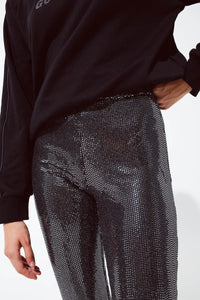 Q2 Women's Pants & Trousers Metallic Fabric Flare Leggings In Silver