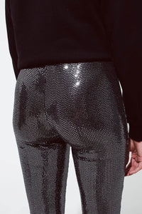 Q2 Women's Pants & Trousers Metallic Fabric Flare Leggings In Silver