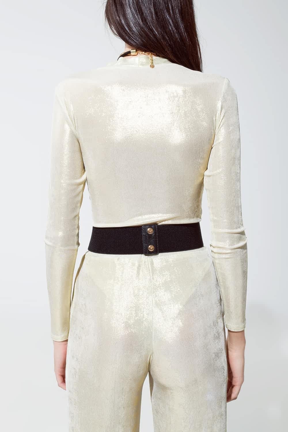 Q2 Women's Pants & Trousers Metallic Finish Flared Legging In Pearl White.
