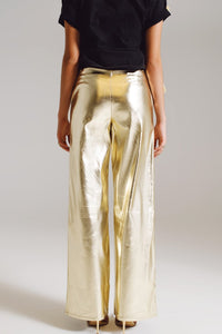Q2 Women's Pants & Trousers Metallic Straight Leg Pants In Gold