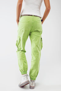 Q2 Women's Pants & Trousers Mint Green Cargo Pants With Elasticated Waist And Hem