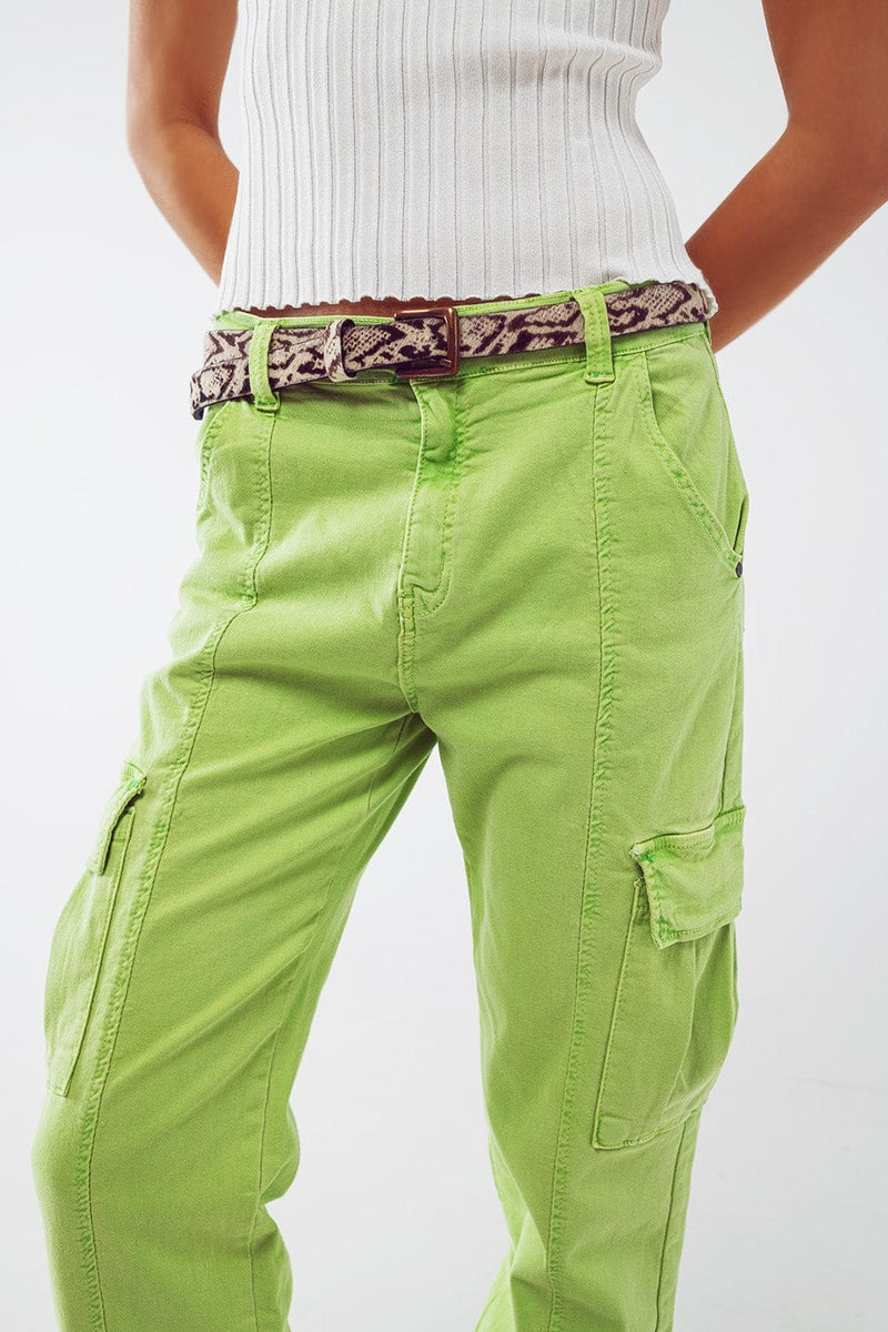 Q2 Women's Pants & Trousers Mint Green Cargo Pants With Elasticated Waist And Hem