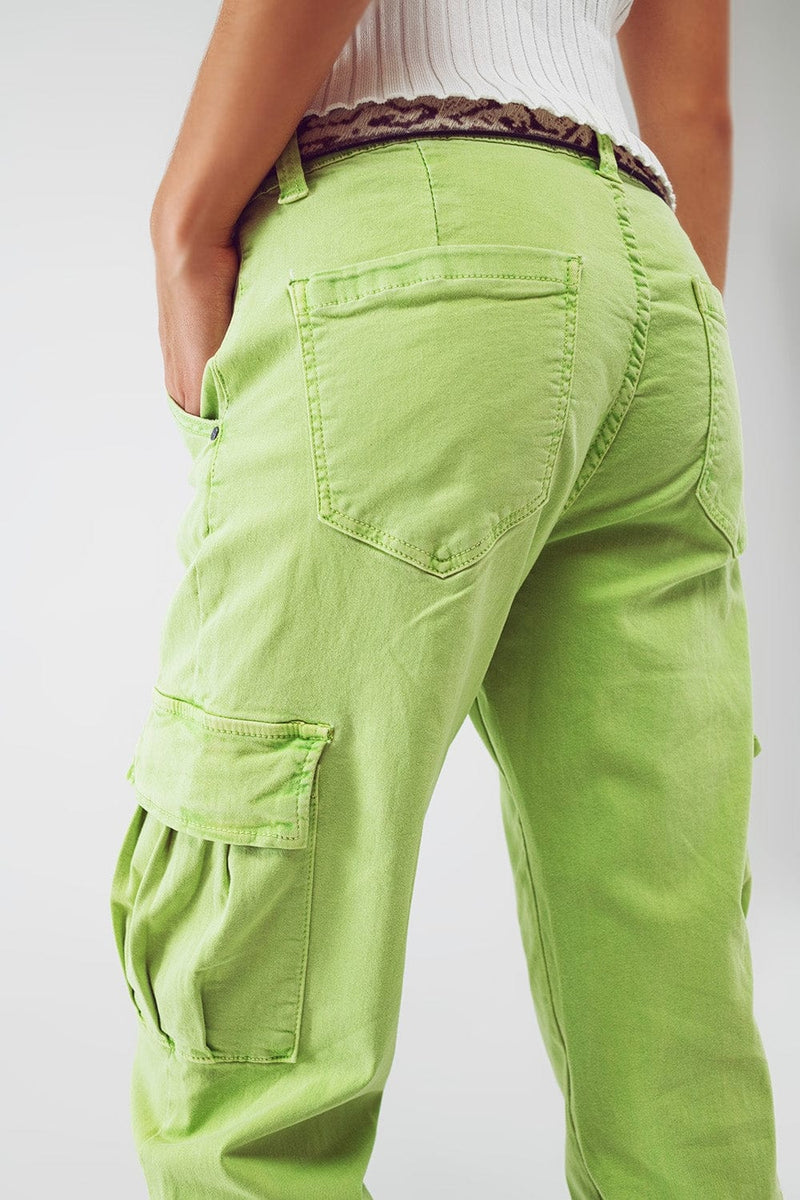 Q2 Women's Pants & Trousers Mint Green Cargo Pants With Elasticated Waist And Hem