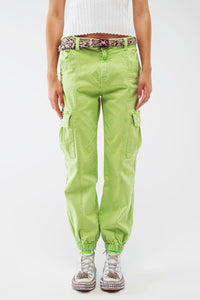 Q2 Women's Pants & Trousers Mint Green Cargo Pants With Elasticated Waist And Hem