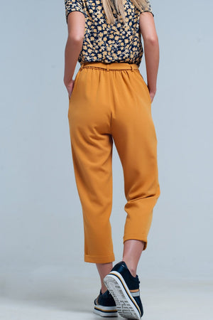 Q2 Women's Pants & Trousers Mustard High Waisted Pants with Belt