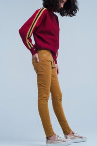 Q2 Women's Pants & Trousers Mustard Skinny Pants with Sequins and Buttons