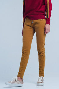 Q2 Women's Pants & Trousers Mustard Skinny Pants with Sequins and Buttons