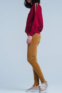 Q2 Women's Pants & Trousers Mustard Skinny Pants with Sequins and Buttons