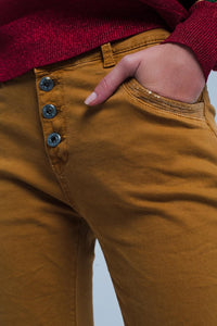 Q2 Women's Pants & Trousers Mustard Skinny Pants with Sequins and Buttons