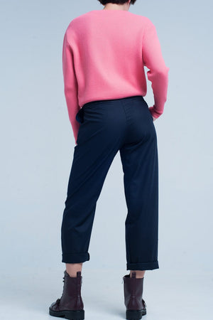 Q2 Women's Pants & Trousers Navy Wide Pants with Bow Tie