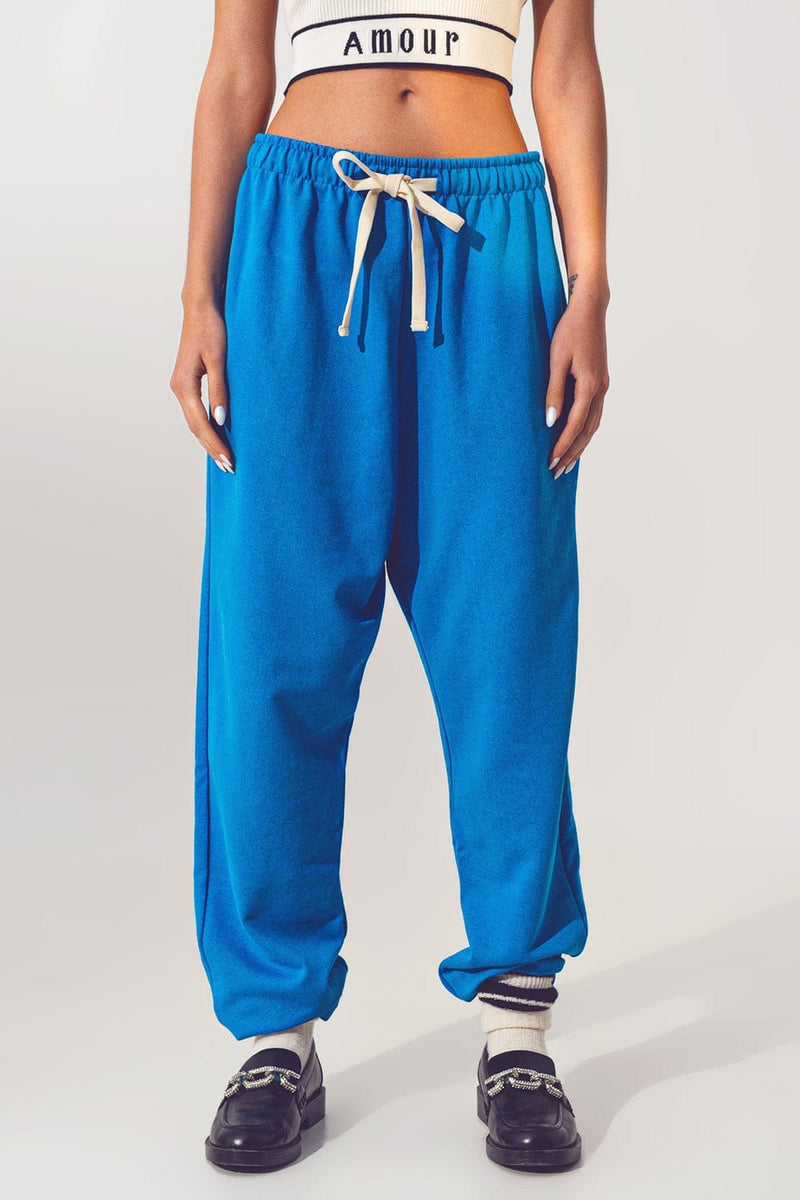 Q2 Women's Pants & Trousers One Size / Blue / China Oversized Jogger with Tie Waist in Blue