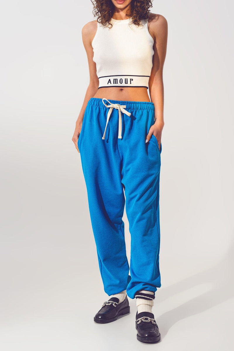 Q2 Women's Pants & Trousers One Size / Blue / China Oversized Jogger with Tie Waist in Blue