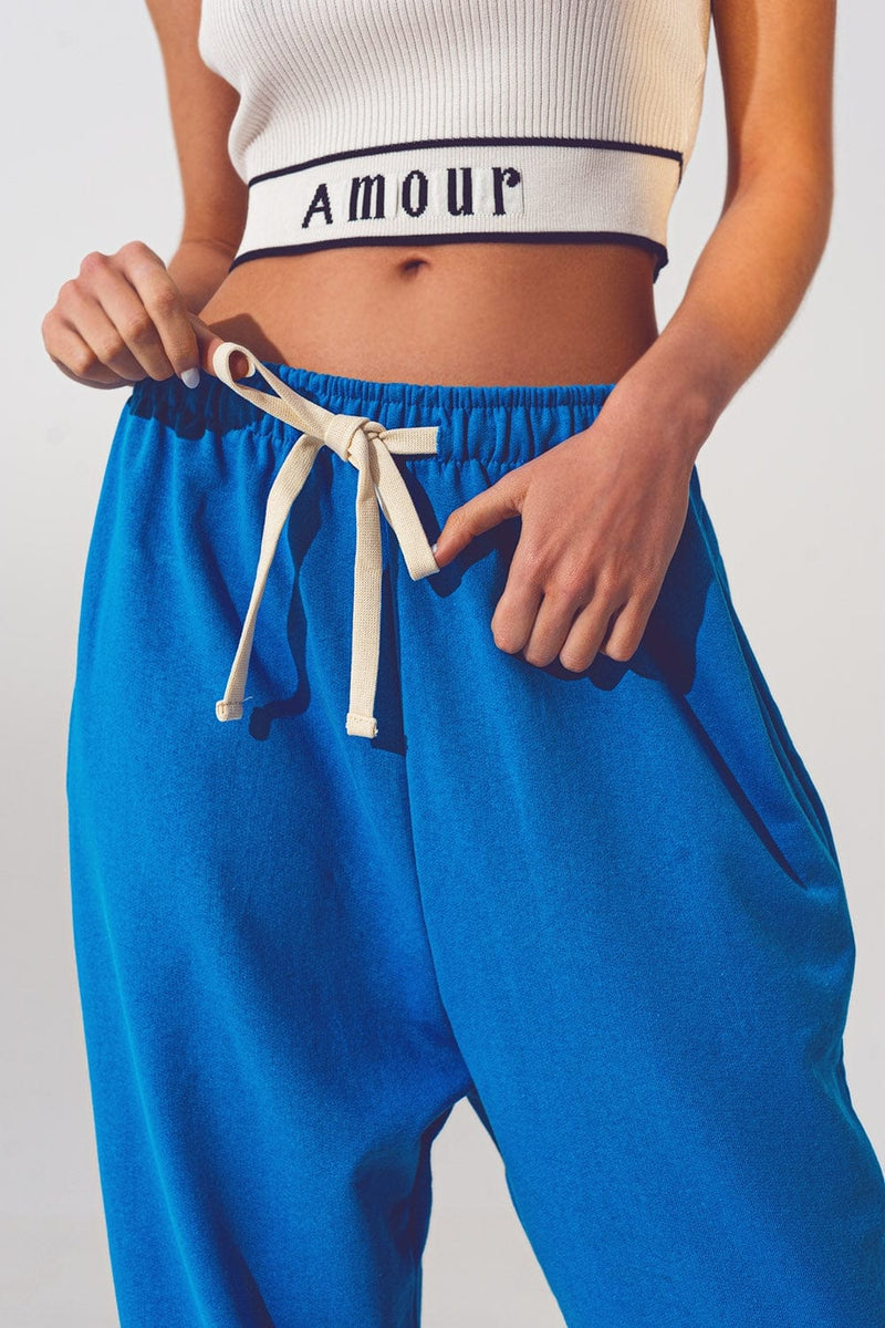 Q2 Women's Pants & Trousers One Size / Blue / China Oversized Jogger with Tie Waist in Blue