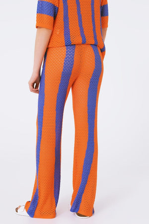 Q2 Women's Pants & Trousers One Size / Orange Orange Striped Crochet Pants