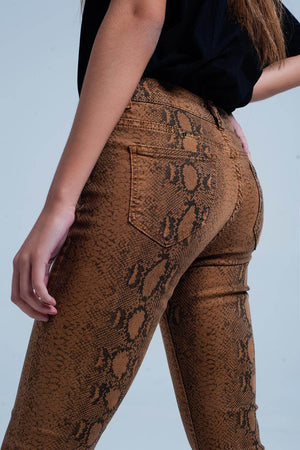 Q2 Women's Pants & Trousers Orange Skinny Pants in Snake Print