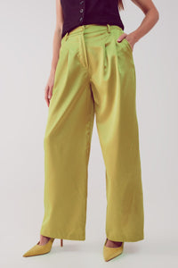 Q2 Women's Pants & Trousers Palazzo Pleated Pants in Acid Lime