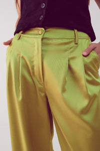 Q2 Women's Pants & Trousers Palazzo Pleated Pants in Acid Lime