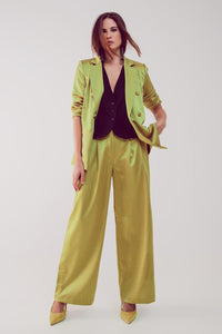 Q2 Women's Pants & Trousers Palazzo Pleated Pants in Acid Lime