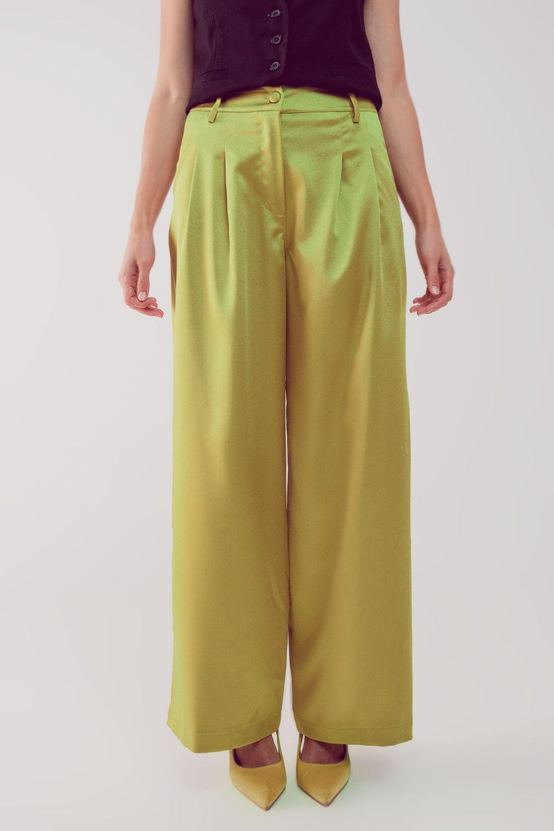 Q2 Women's Pants & Trousers Palazzo Pleated Pants in Acid Lime