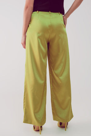 Q2 Women's Pants & Trousers Palazzo Pleated Pants in Acid Lime