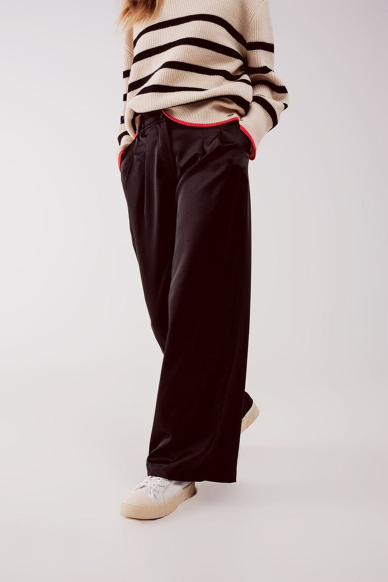Q2 Women's Pants & Trousers Palazzo Pleated Pants in Black