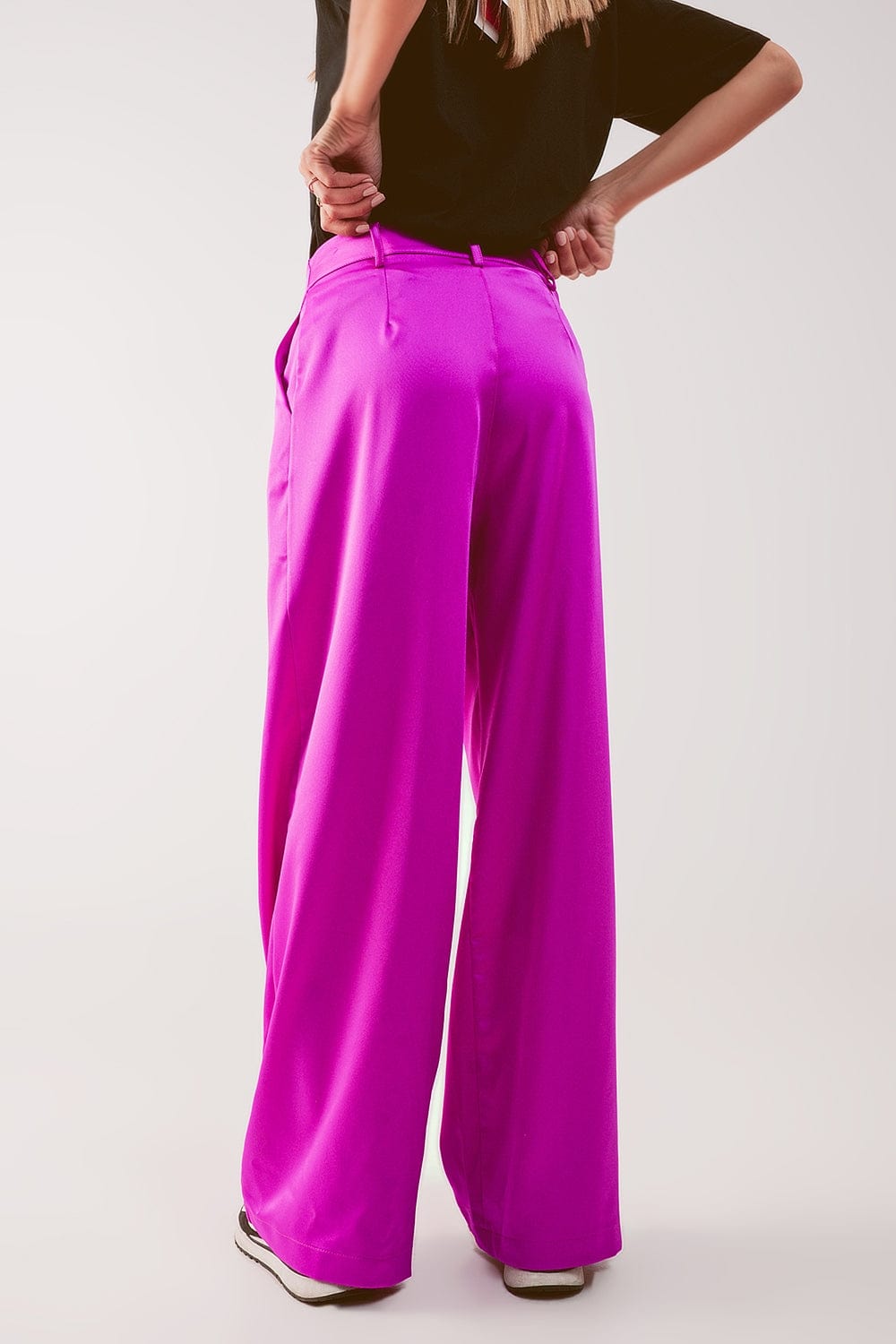 Q2 Women's Pants & Trousers Palazzo Pleated Pants in Fuchsia