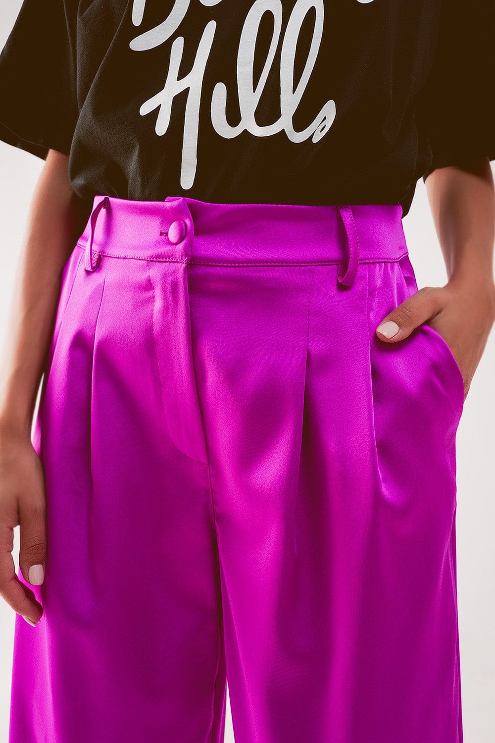 Q2 Women's Pants & Trousers Palazzo Pleated Pants in Fuchsia