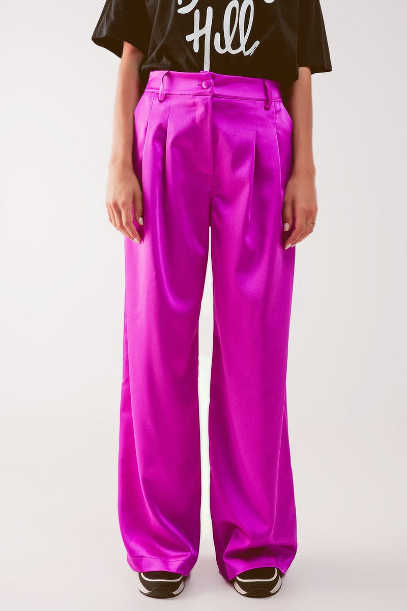 Q2 Women's Pants & Trousers Palazzo Pleated Pants in Fuchsia