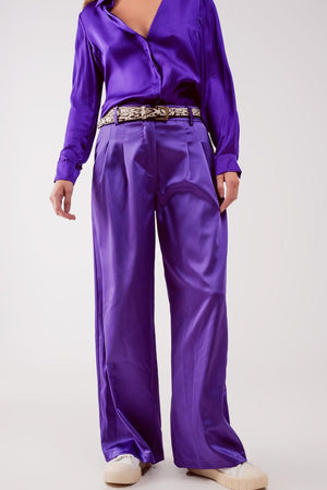 Q2 Women's Pants & Trousers Palazzo Pleated Pants in Purple