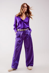 Q2 Women's Pants & Trousers Palazzo Pleated Pants in Purple