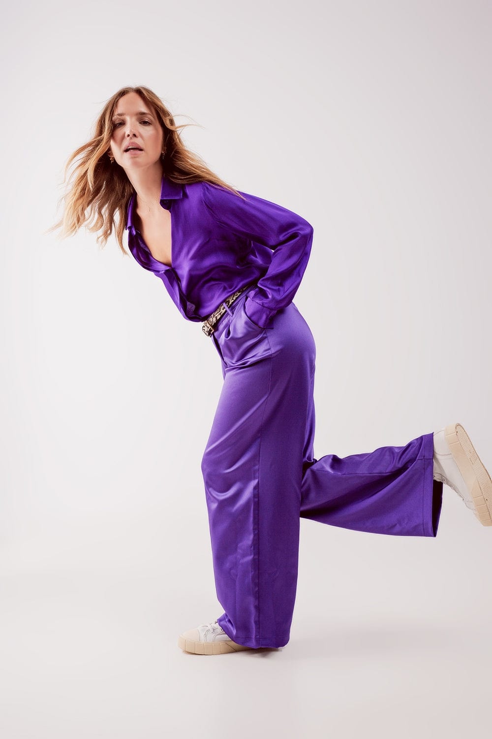 Q2 Women's Pants & Trousers Palazzo Pleated Pants in Purple