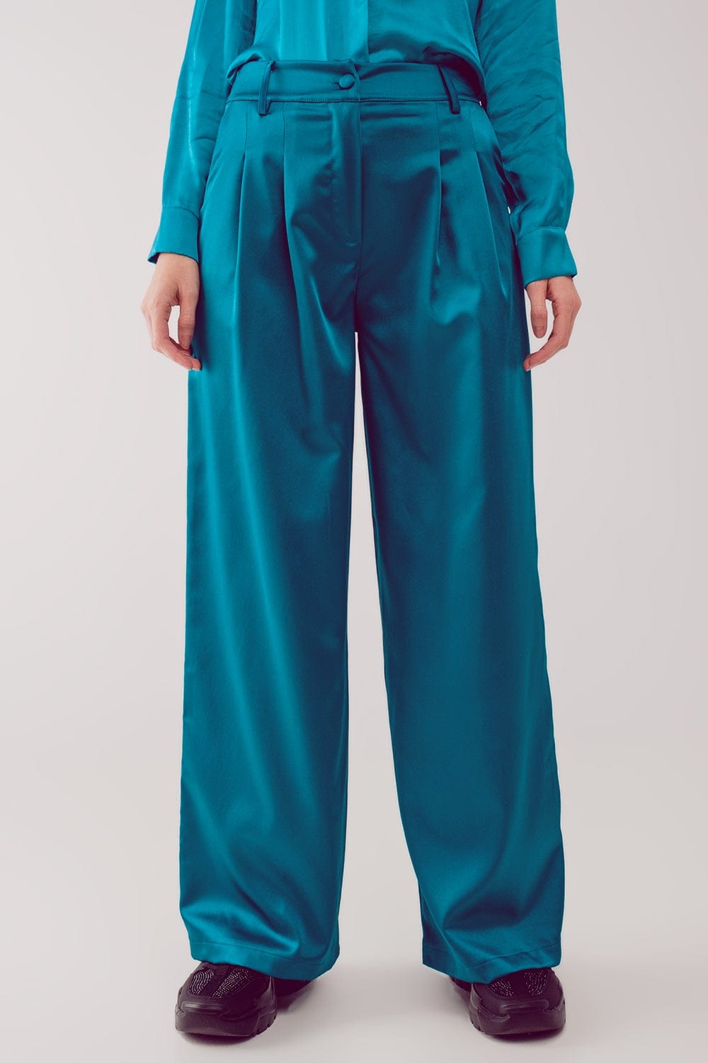 Q2 Women's Pants & Trousers Palazzo Pleated Pants in Turquoise