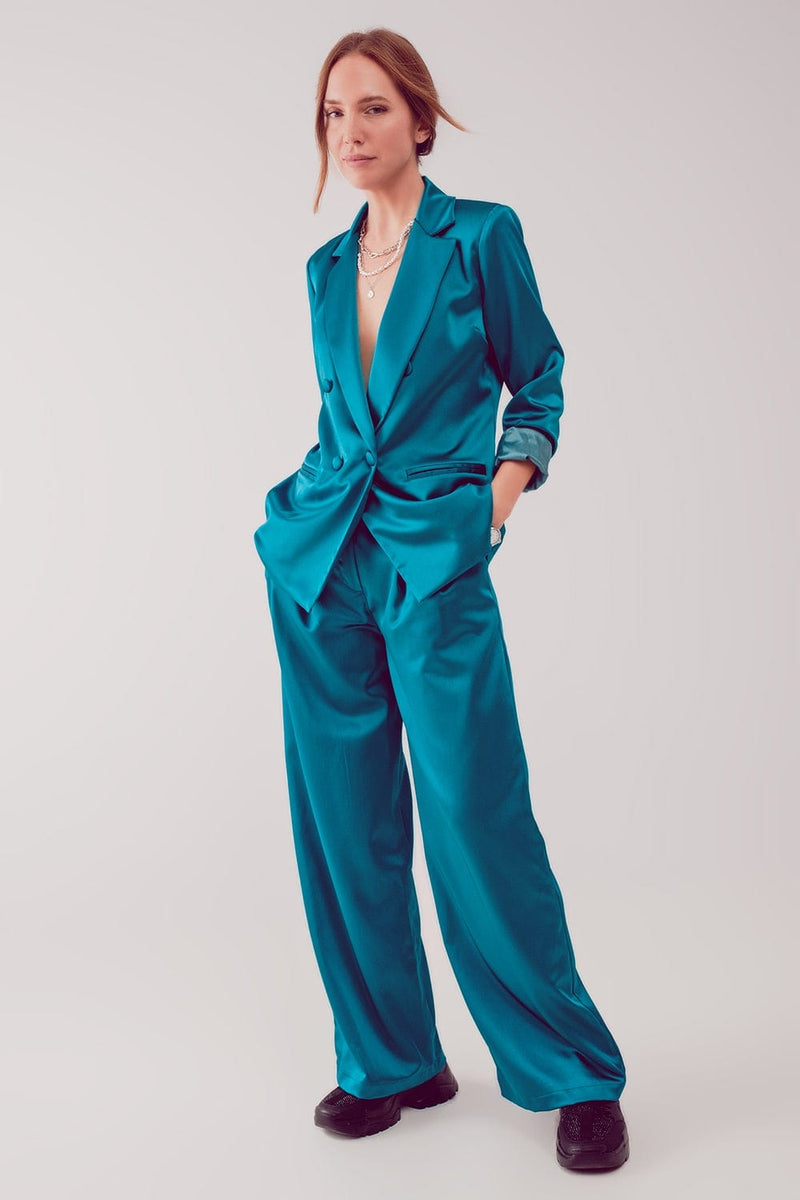 Q2 Women's Pants & Trousers Palazzo Pleated Pants in Turquoise