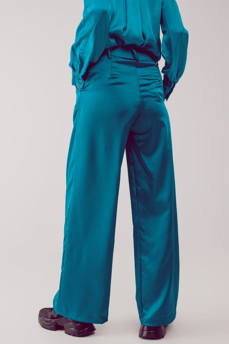 Q2 Women's Pants & Trousers Palazzo Pleated Pants in Turquoise