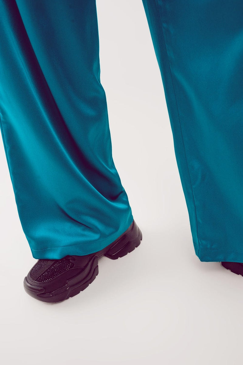 Q2 Women's Pants & Trousers Palazzo Pleated Pants in Turquoise