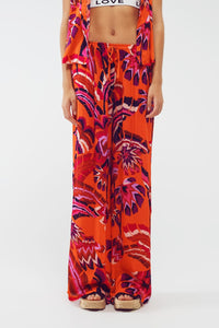 Q2 Women's Pants & Trousers Palazzo Style Pants In Orange Abstract Floral Print