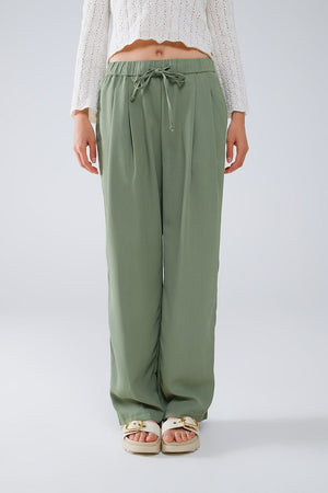 Q2 Women's Pants & Trousers Pants In Green With Front Pockets And Drawstring Closing