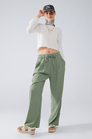 Q2 Women's Pants & Trousers Pants In Green With Front Pockets And Drawstring Closing